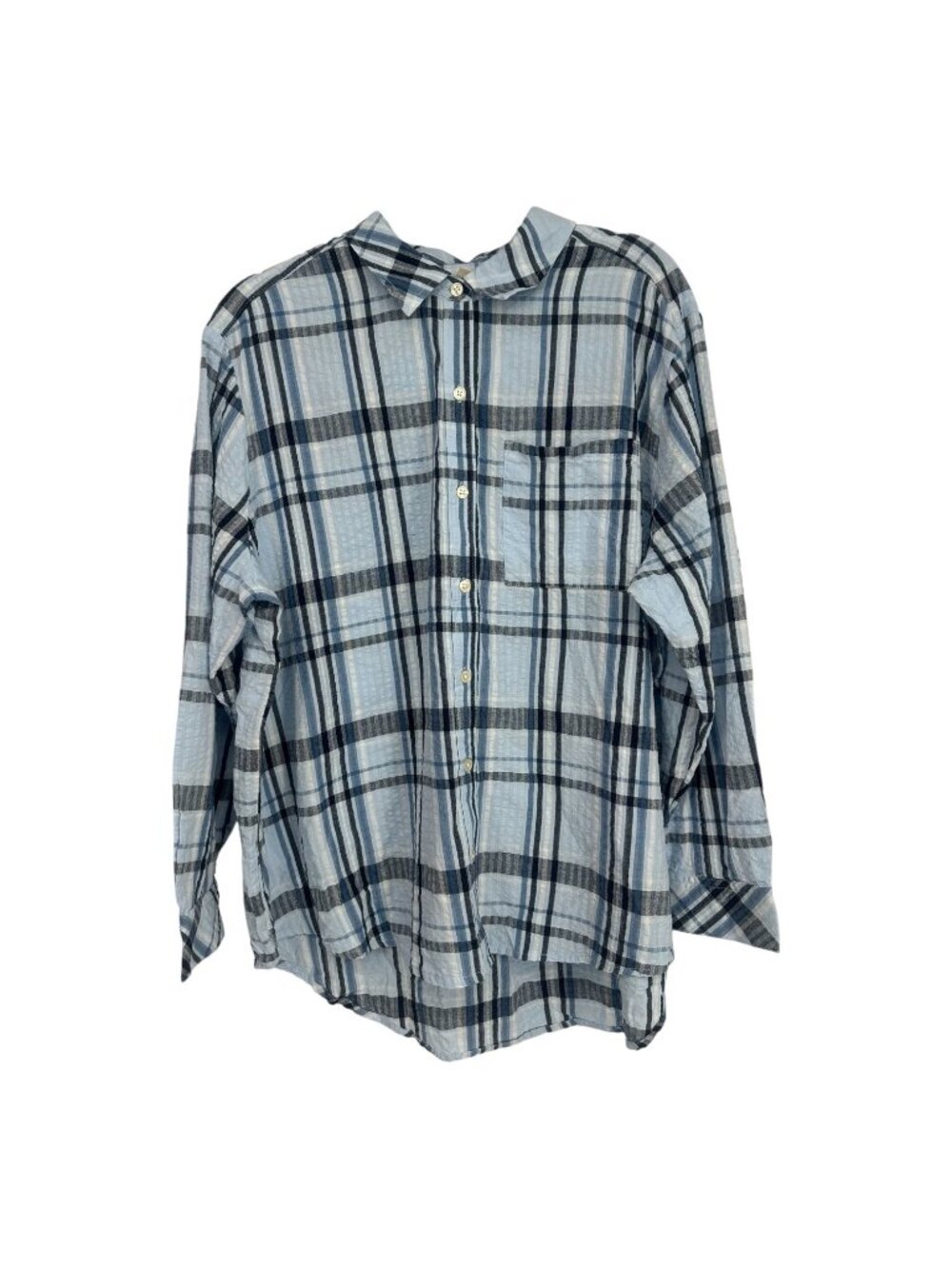 Style & Co Shirt Women's 2X Blue Boho Plaid Crinkle Cotton Gauze Button Down Top